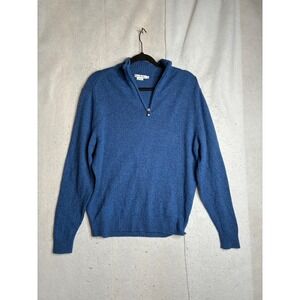 Enzo Mantovani Mens Blue 100% Wool Quarter Zip Mock Neck Sweater Size L 763098